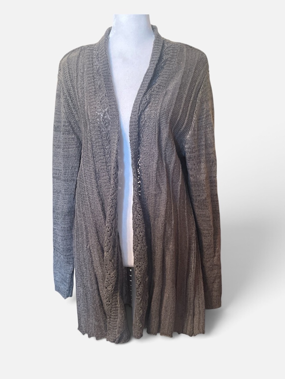 Valerie Stevens Open-Front Rib & Cable Knit Cardigan - Gray